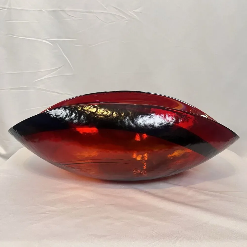 Crate & Barrel Iridescent Fossili Murano Oil Slick Glass Centerpiece Bowl